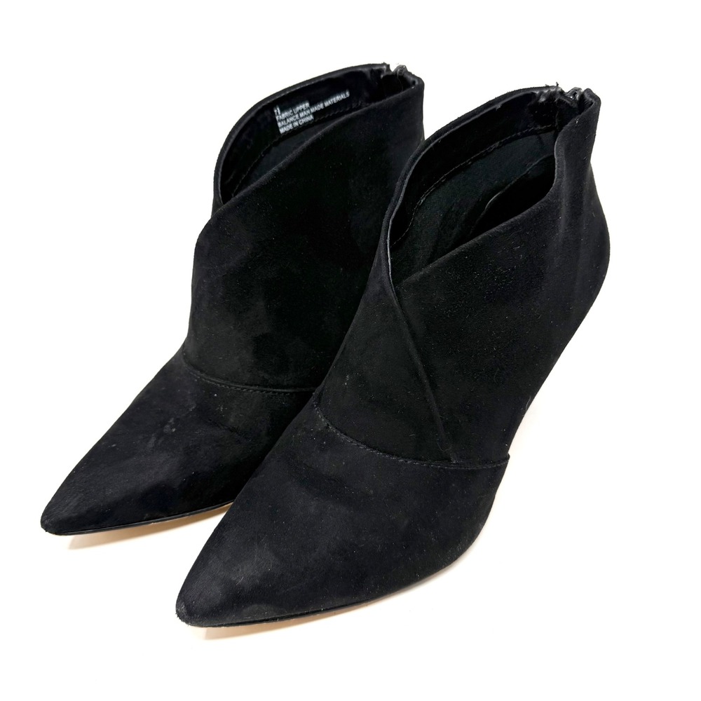 Express Black Faux Suede Pointed Toe Stiletto Ankle Booties Back Zip Size 7.5